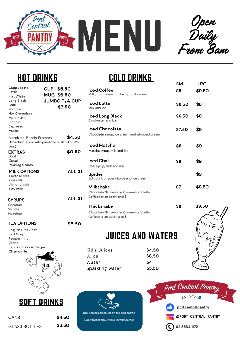 Menu, Port Central Pantry