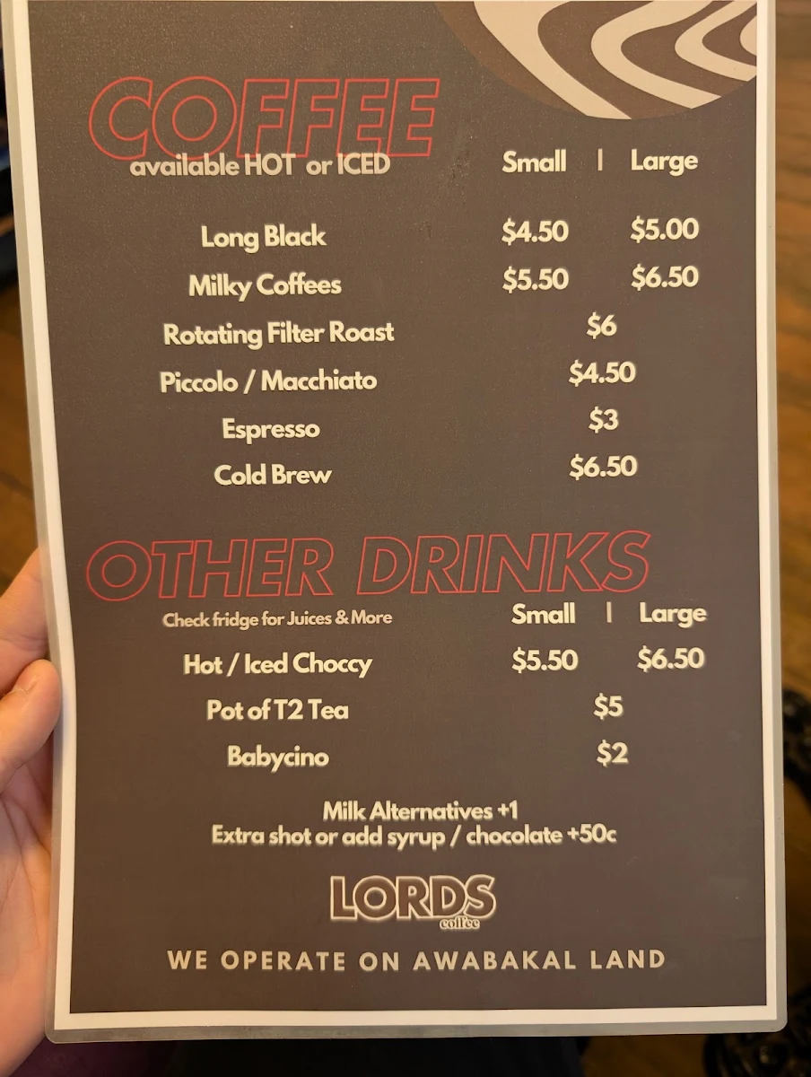 Menu, Lords Coffee & Associates
