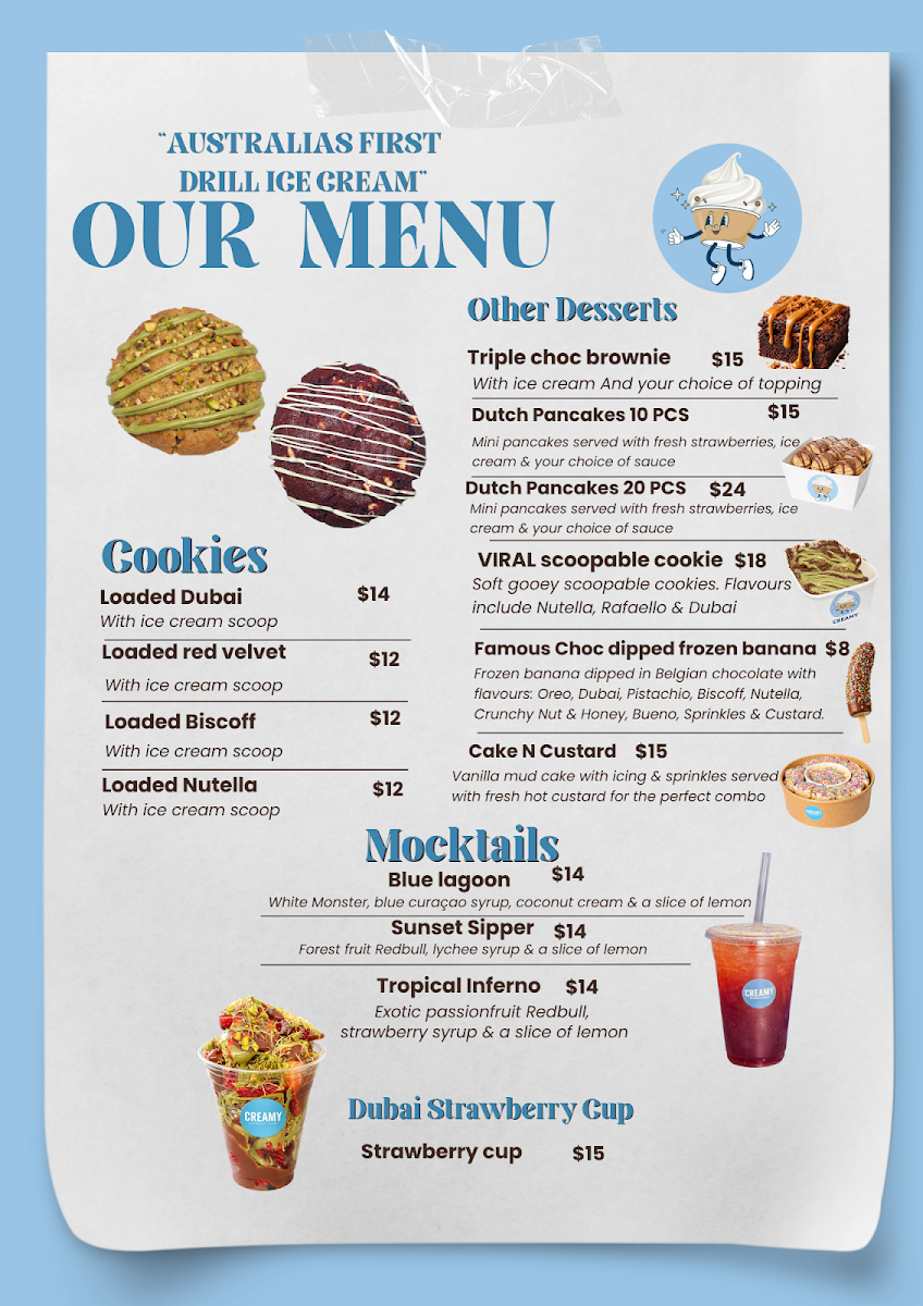 Menu, Creamy Dessert Bar
