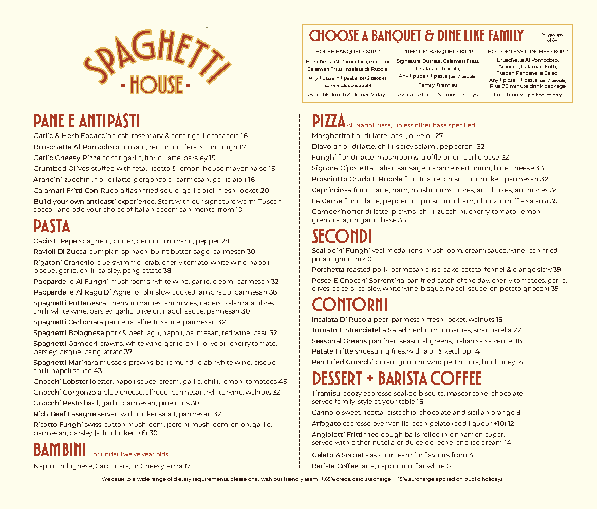 Menu, The Spaghetti House