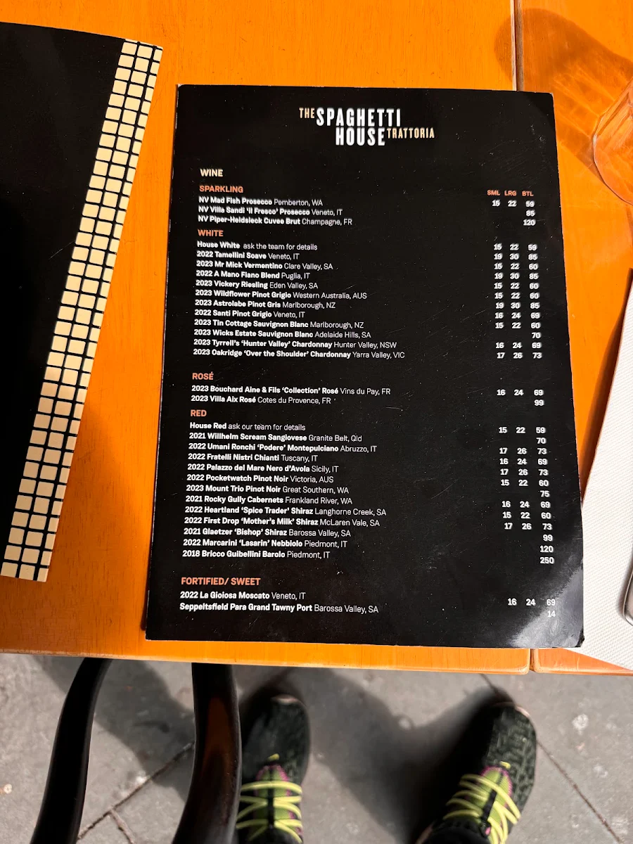 Menu, The Spaghetti House