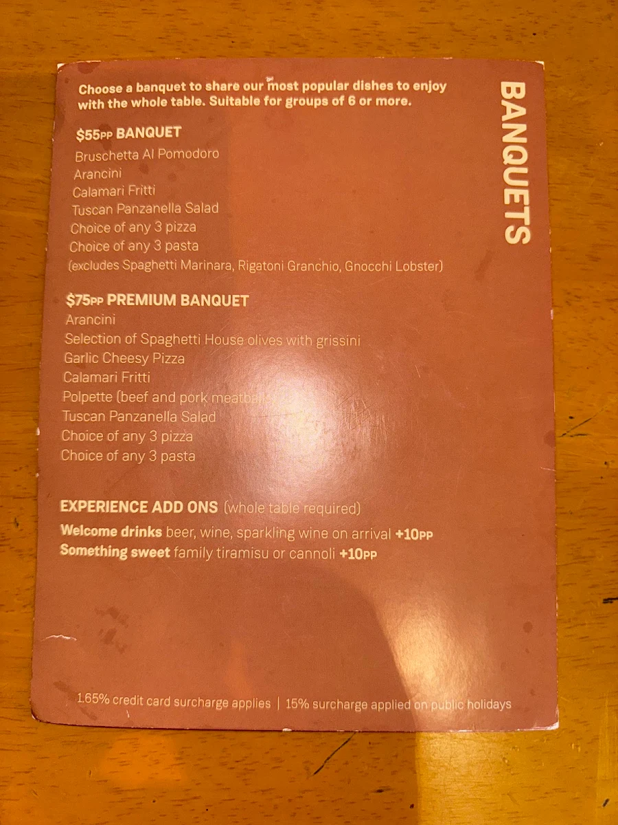 Menu, The Spaghetti House