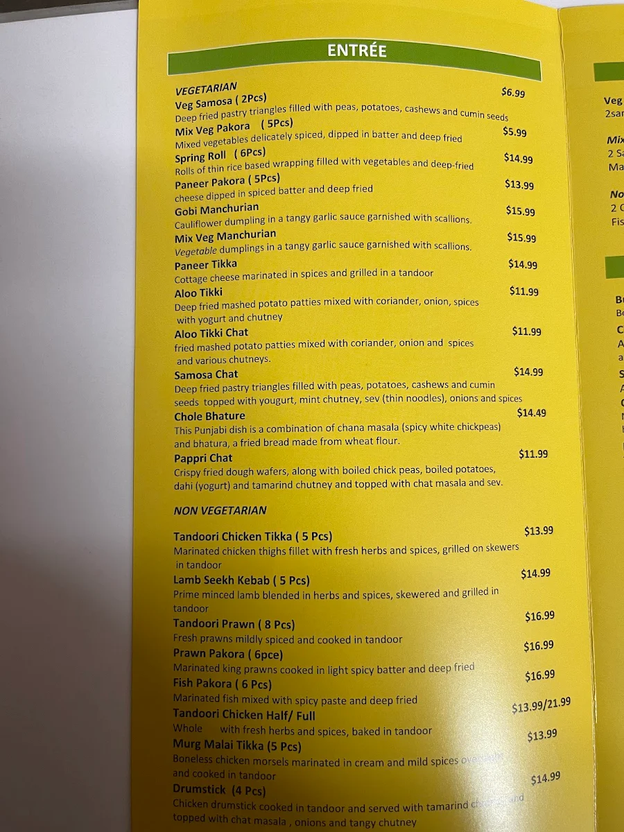 Menu, Punjabi Masala
