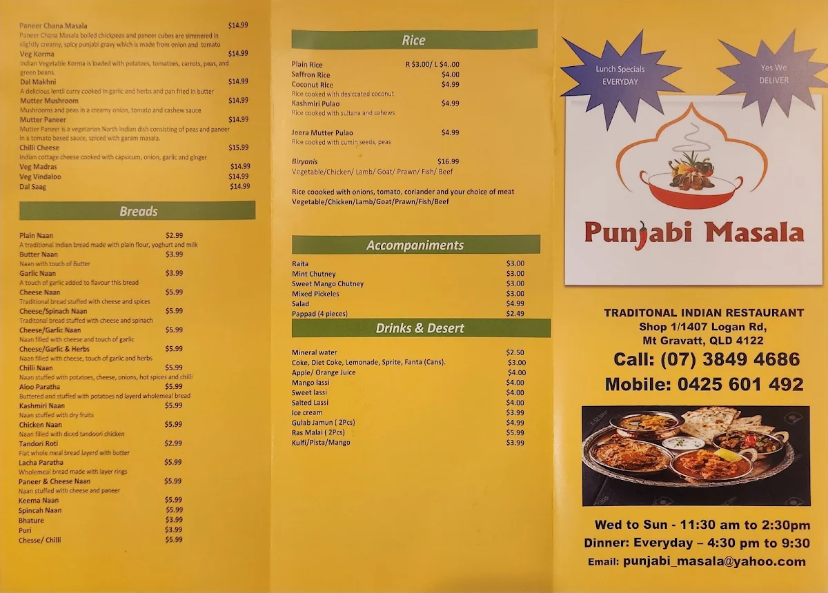 Menu, Punjabi Masala