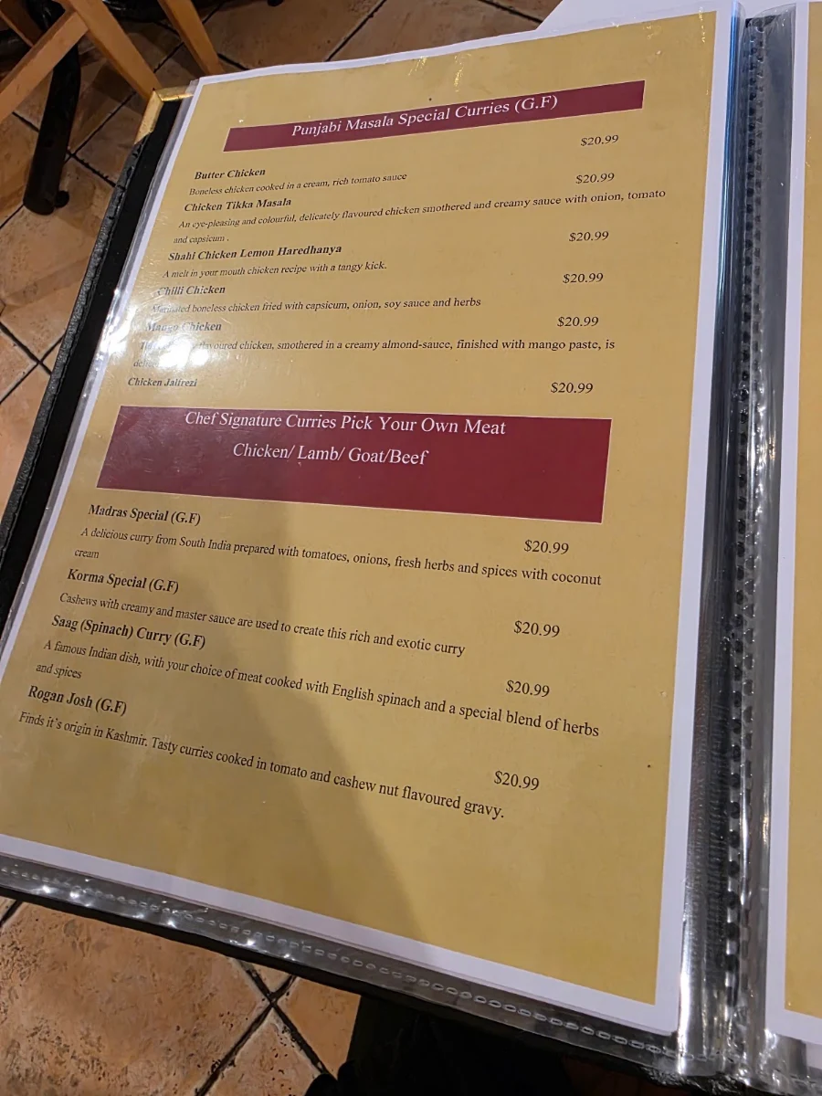 Menu, Punjabi Masala