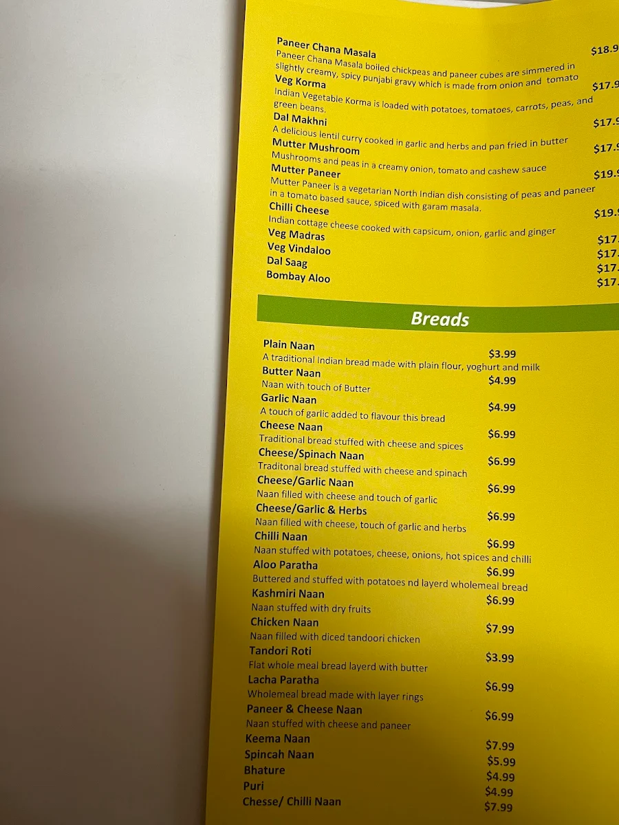 Menu, Punjabi Masala