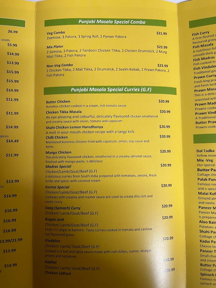 Menu, Punjabi Masala