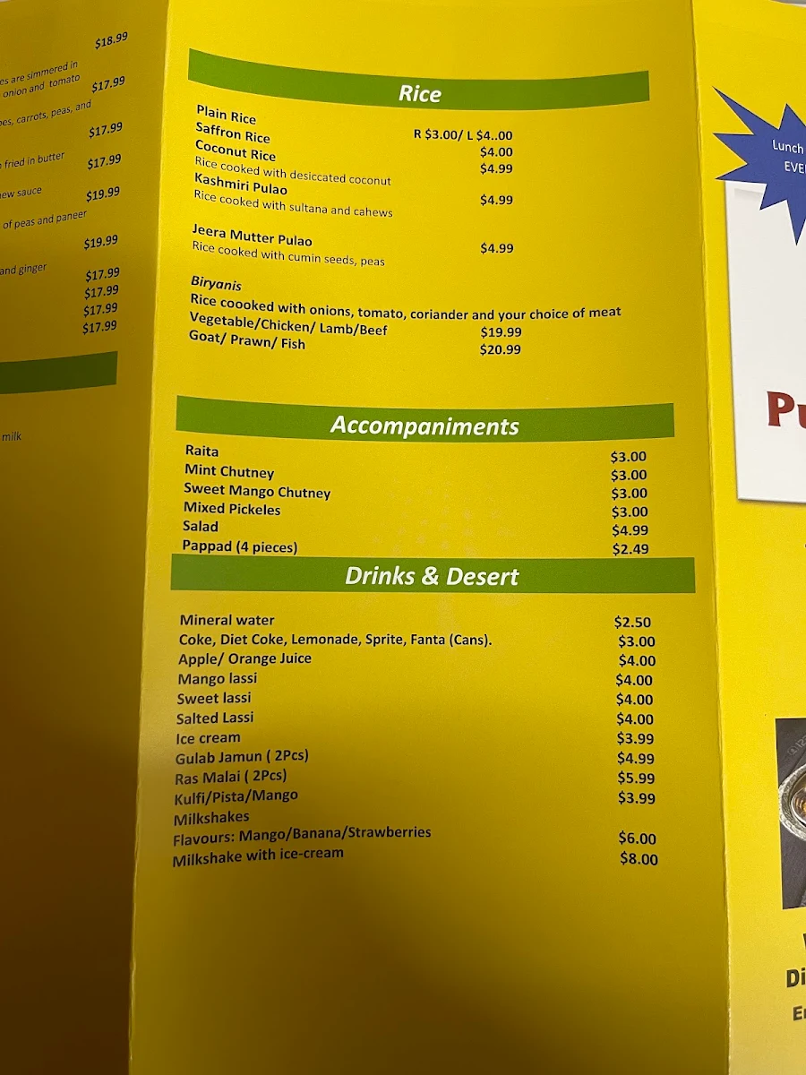 Menu, Punjabi Masala