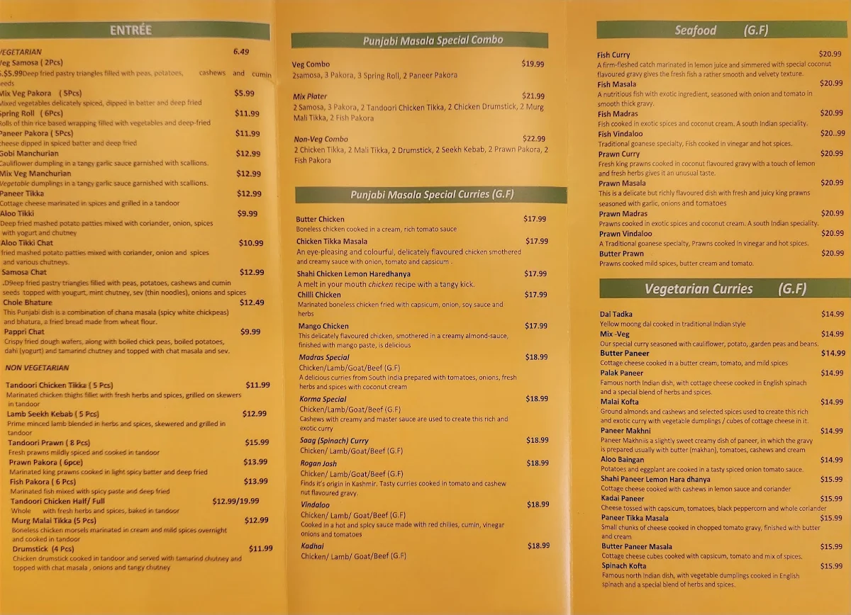 Menu, Punjabi Masala