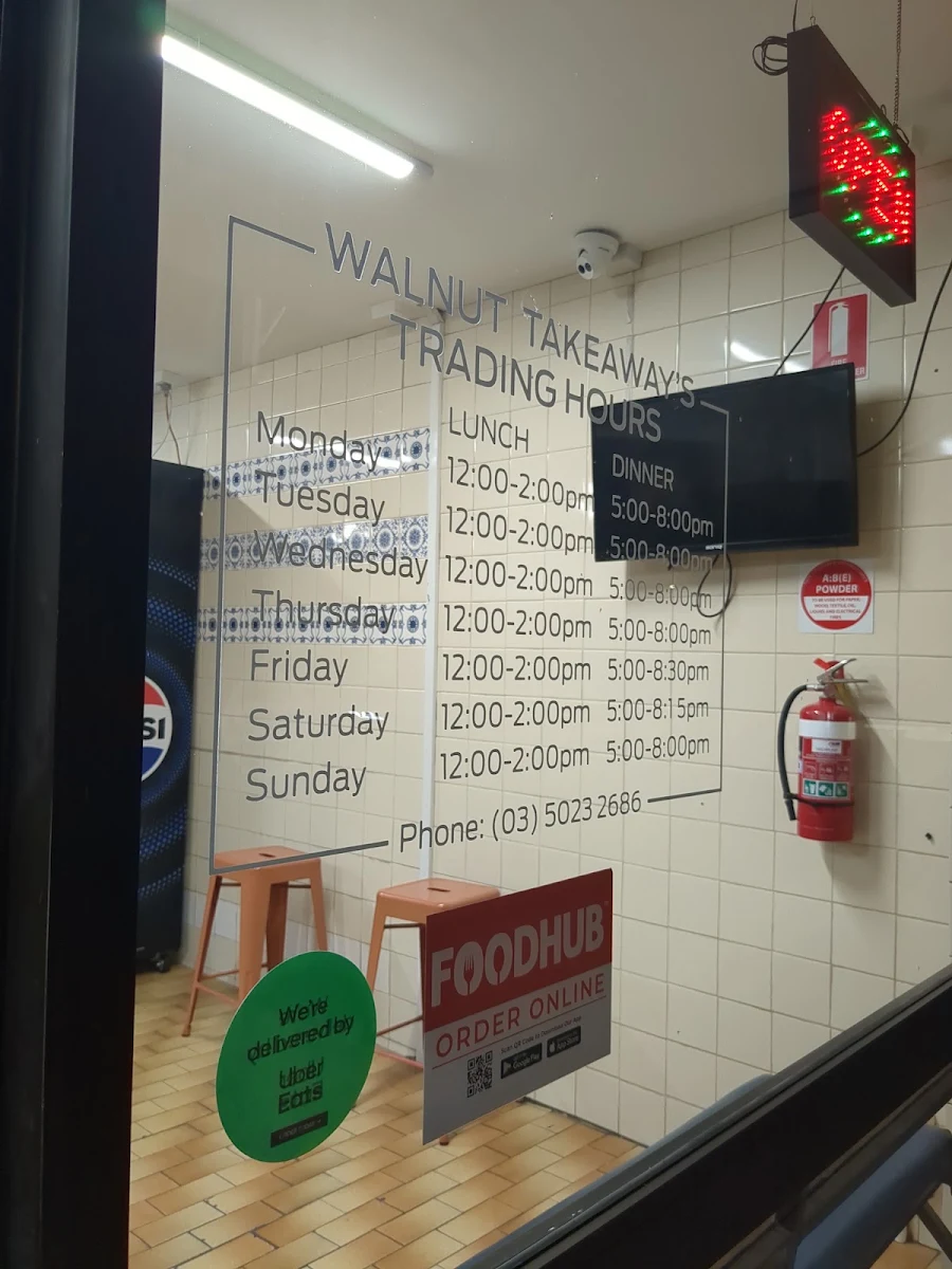 Menu, Walnut Takeaway