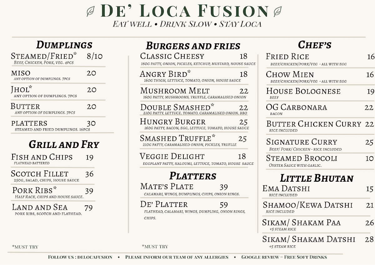 Menu, de’ Loca Fusion