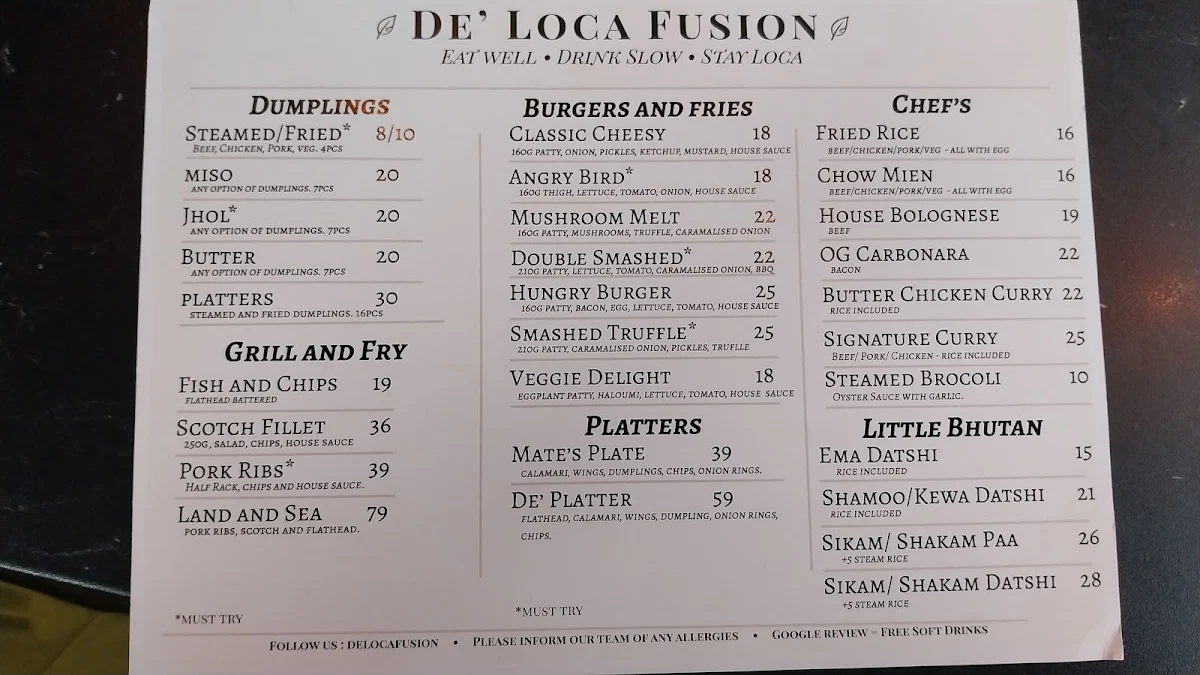 Menu, de’ Loca Fusion