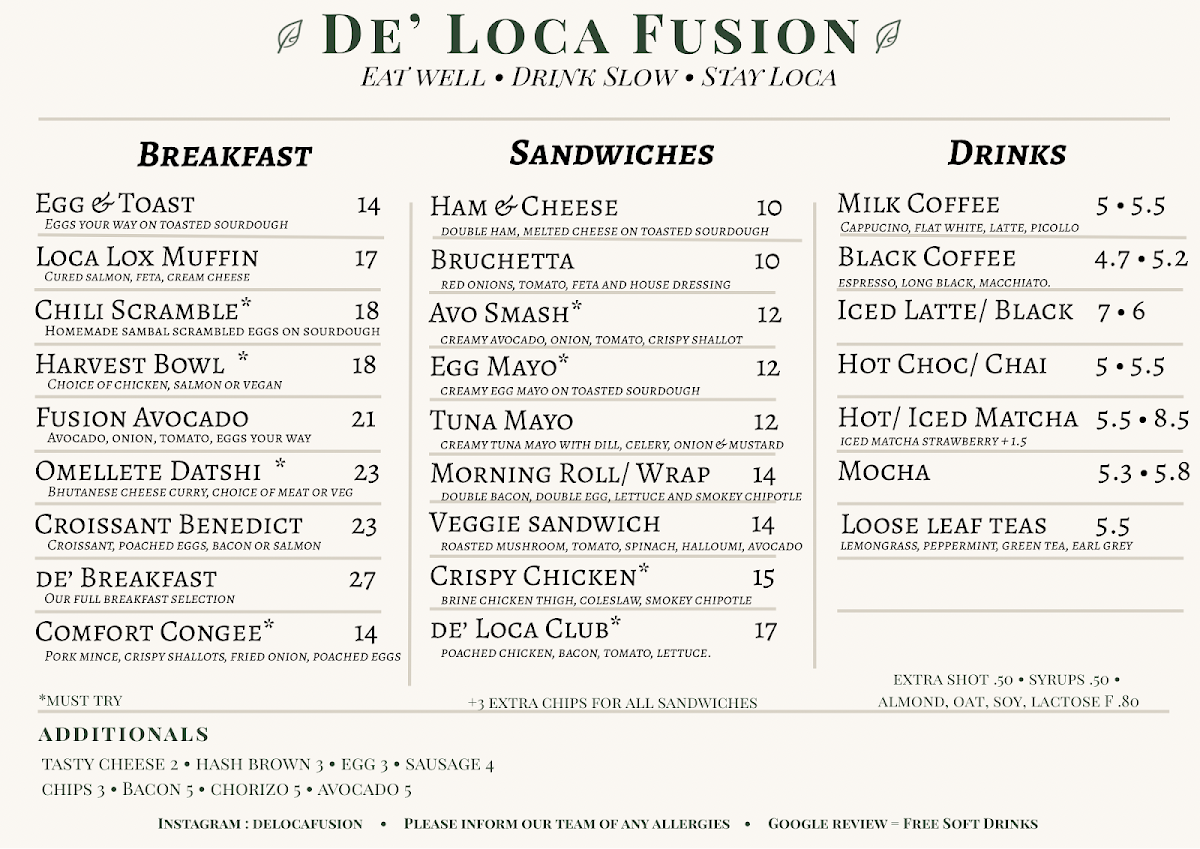 Menu, de’ Loca Fusion