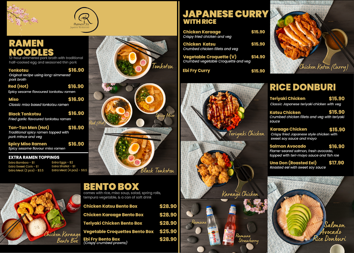 Menu, Ramen Ye Japanese Restaurant