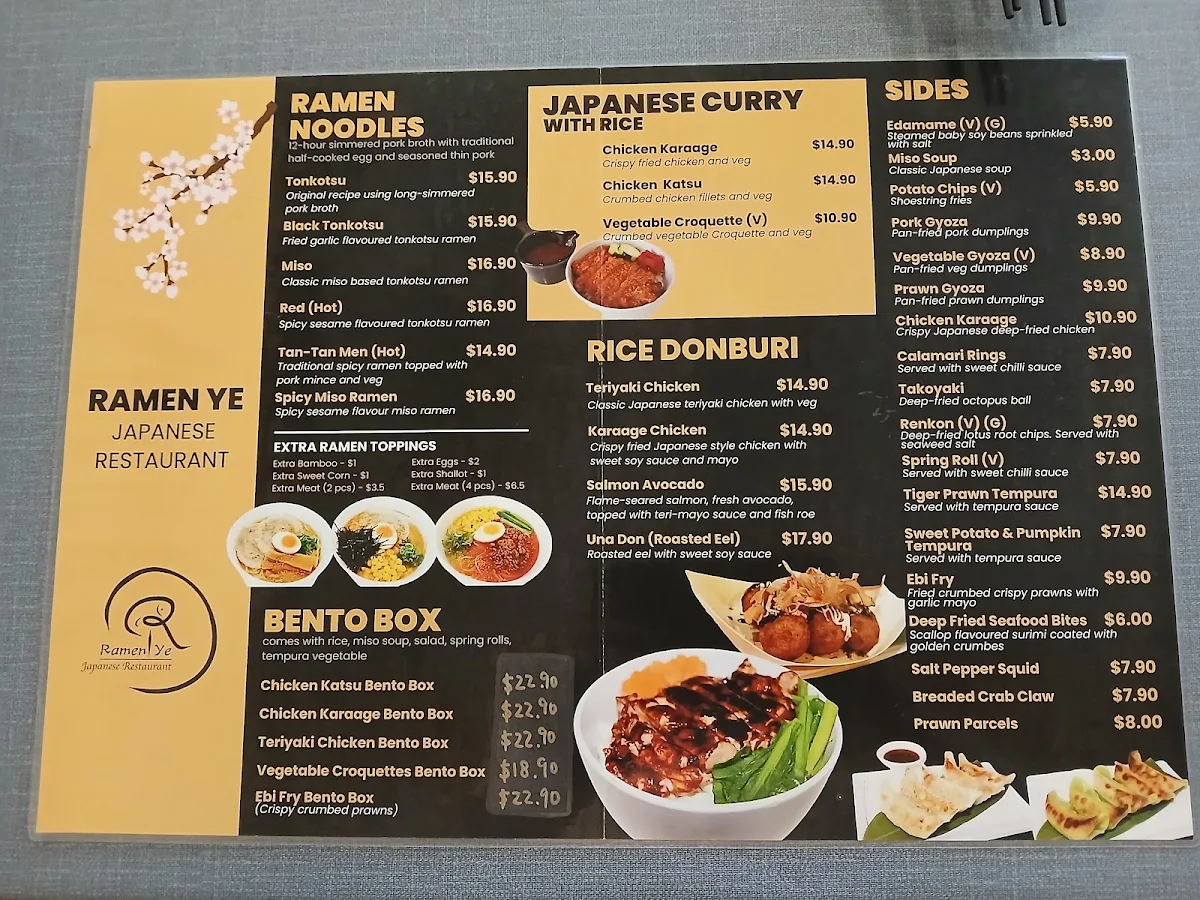 Menu, Ramen Ye Japanese Restaurant