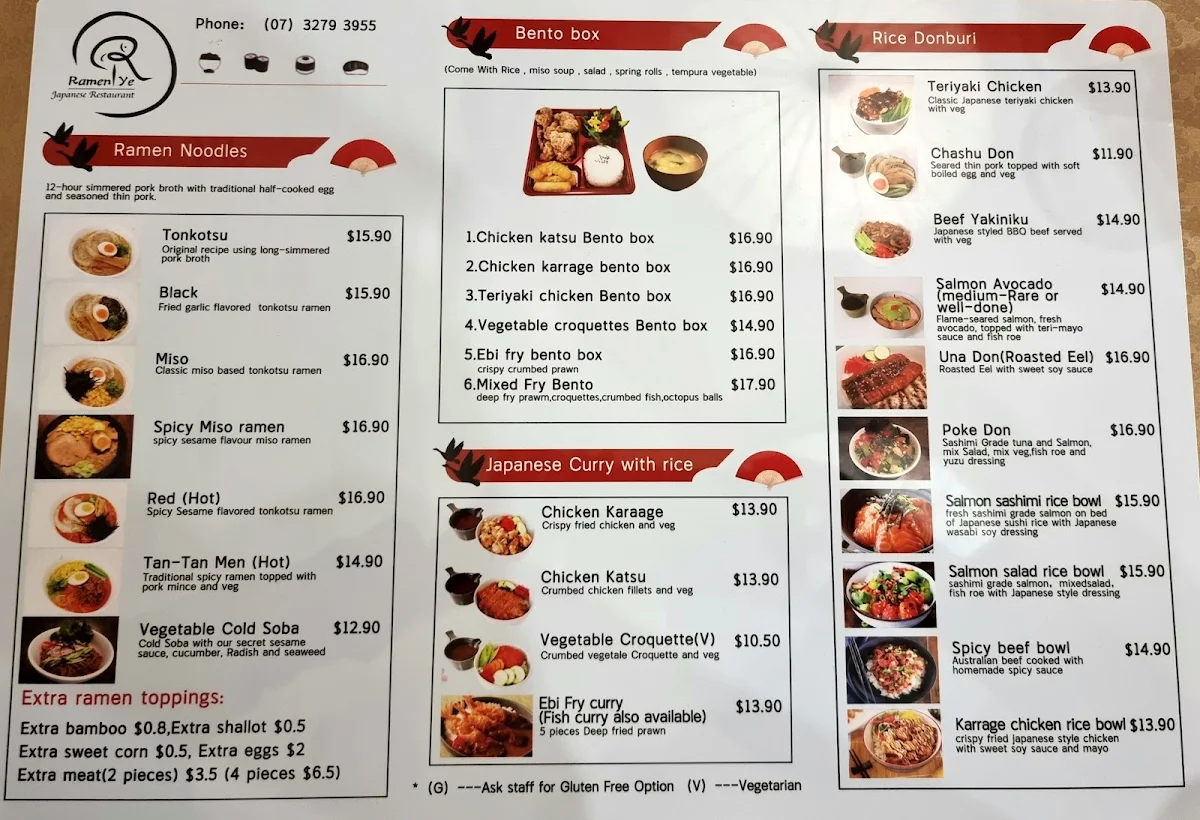 Menu, Ramen Ye Japanese Restaurant
