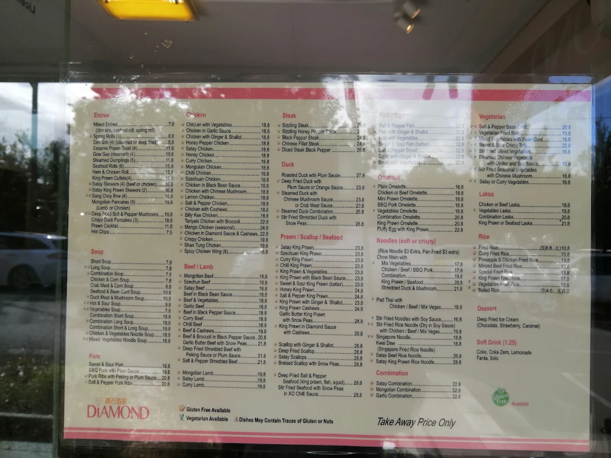 Menu, Sutherland Diamond Chinese Restaurant