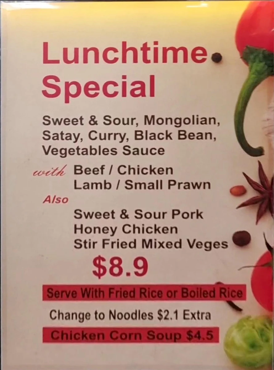 Menu, Sutherland Diamond Chinese Restaurant