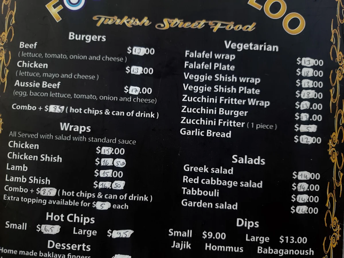 Menu, Charlies Cafe