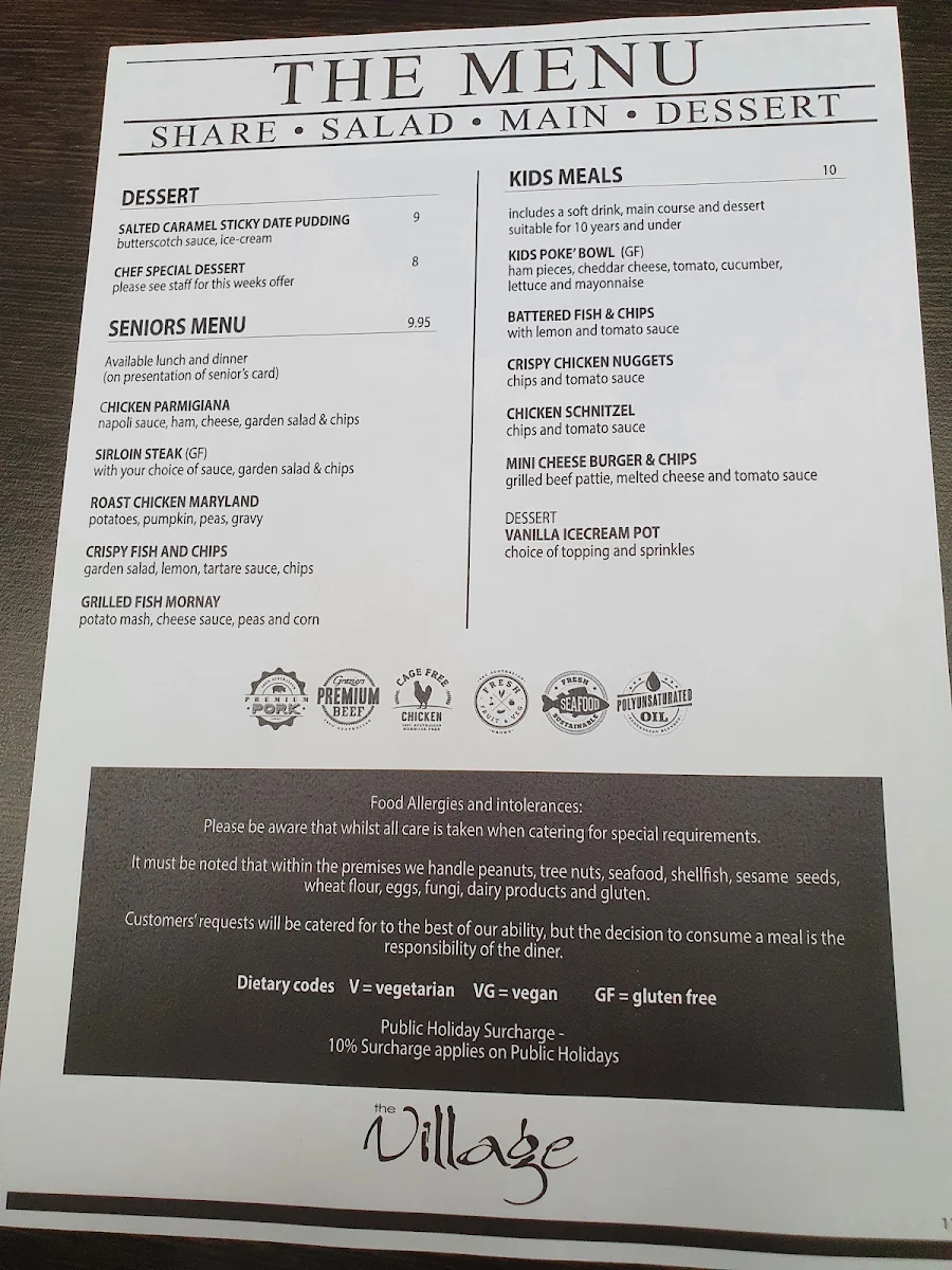 Menu, Village Green Hotel