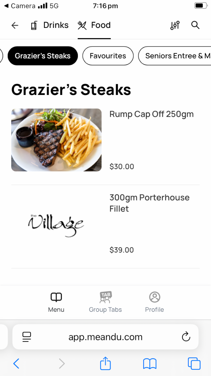 Menu, Village Green Hotel