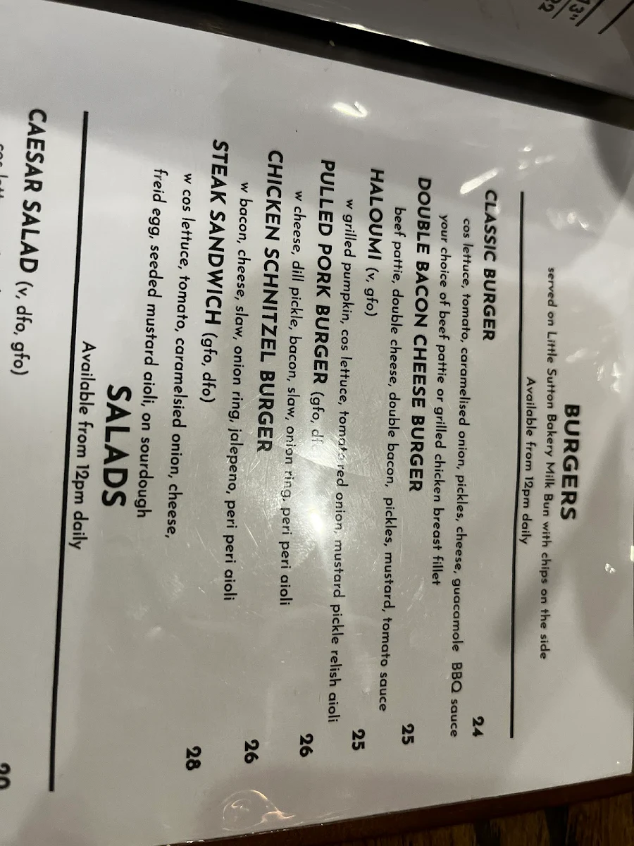 Menu, Gryphons Caffe & Bar