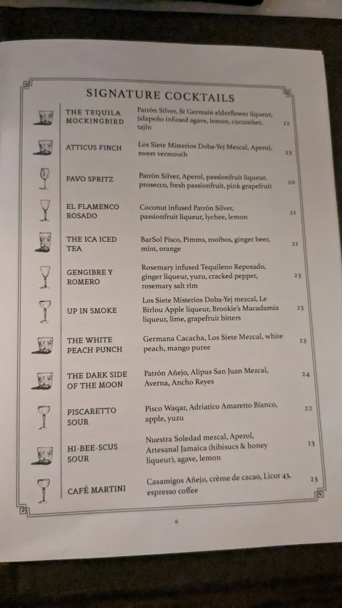 Menu, Tequila Mockingbird