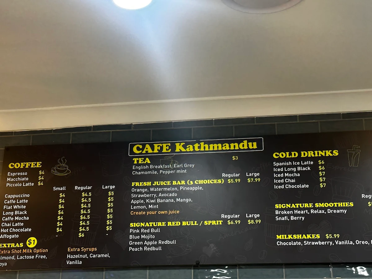 Menu, Cafe Kathmandu