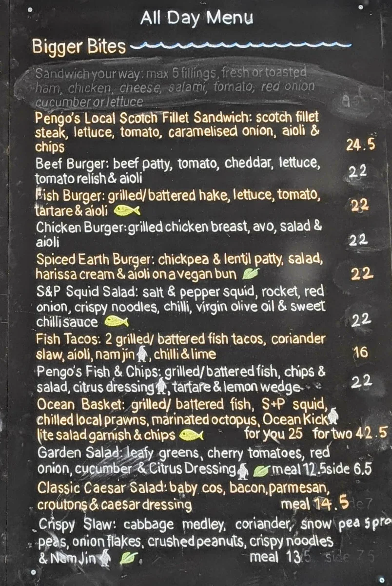 Menu, Pengo's Cafe