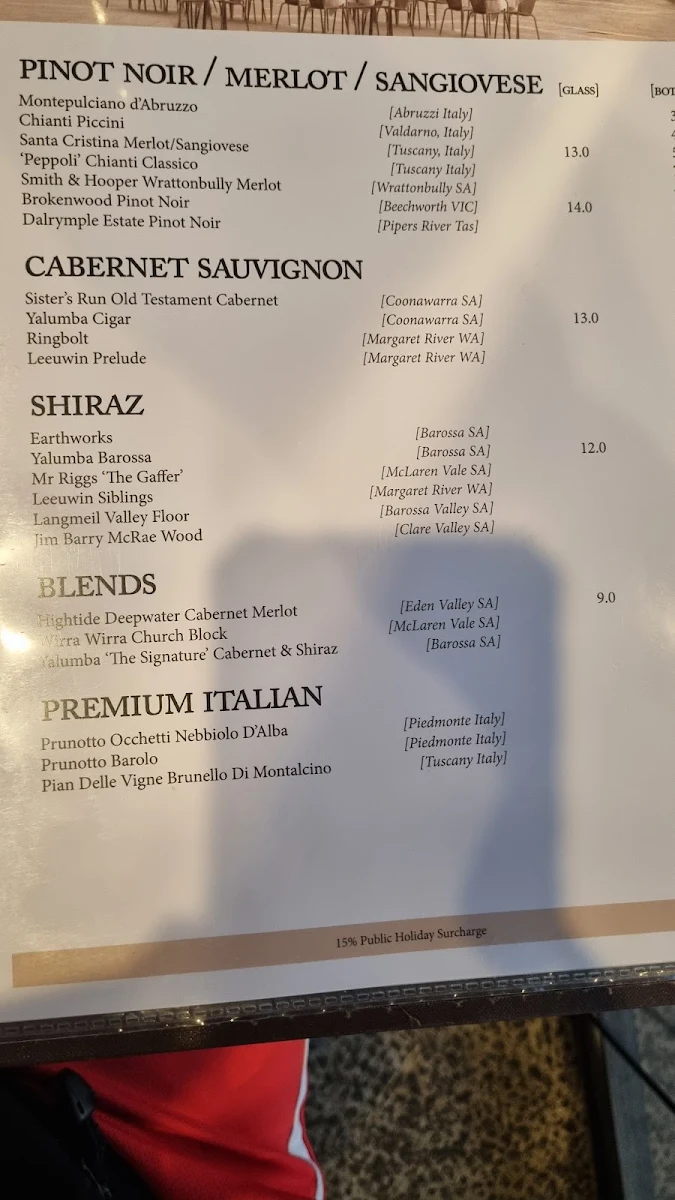 Menu, Senza Nome Italian Restaurant