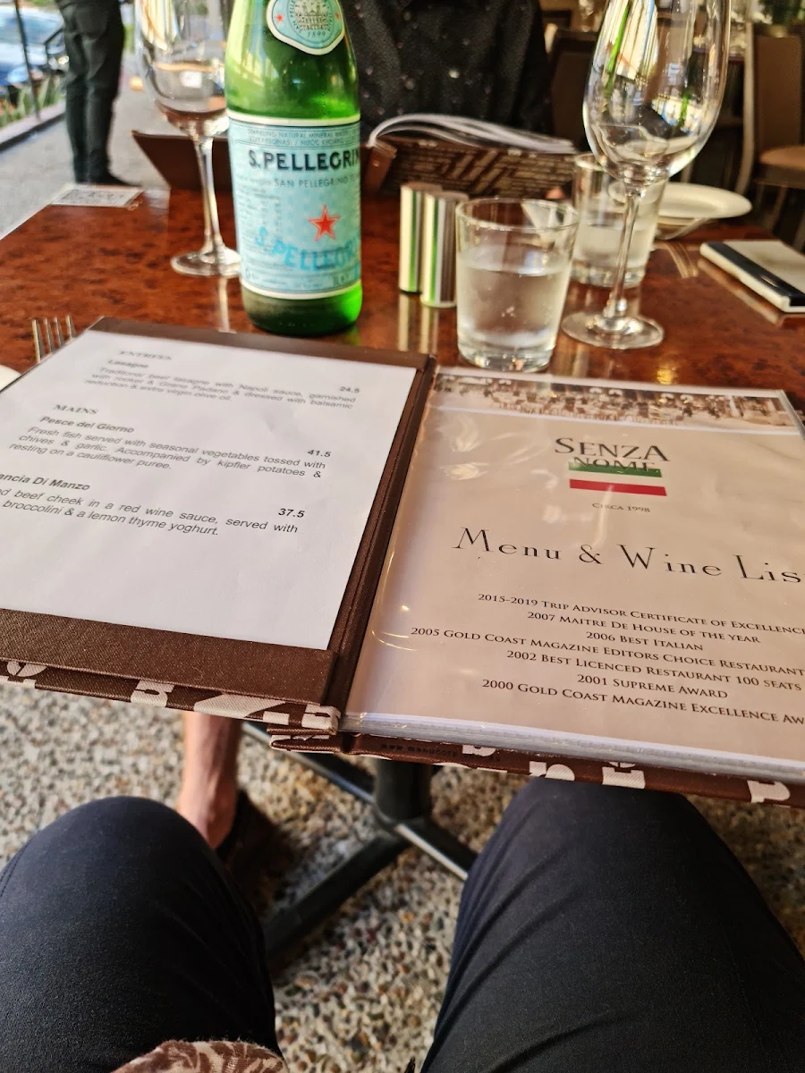 Menu, Senza Nome Italian Restaurant