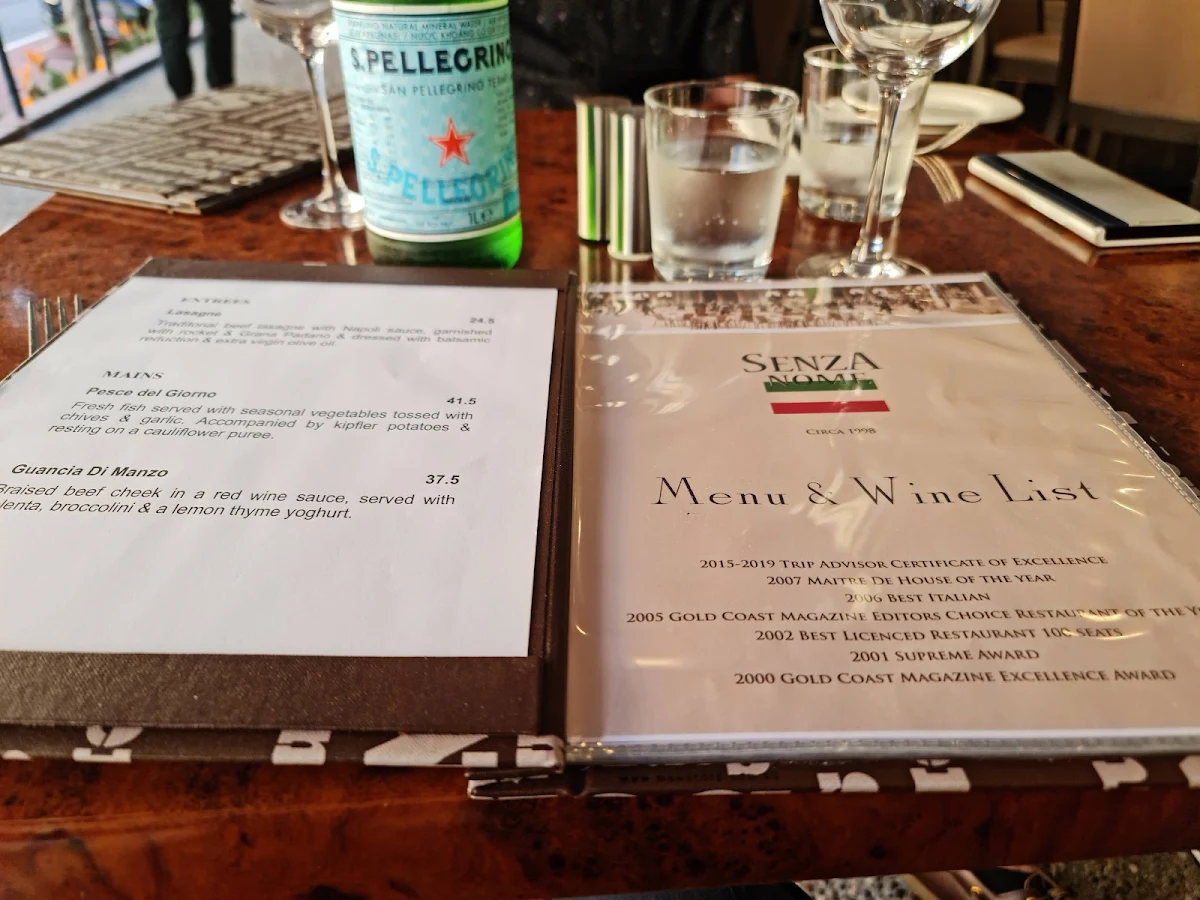 Menu, Senza Nome Italian Restaurant