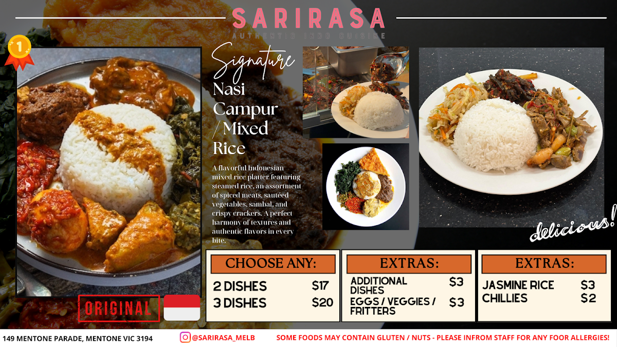 Menu, SARIRASA Indonesian Cuisine
