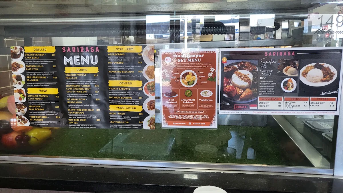 Menu, SARIRASA Indonesian Cuisine
