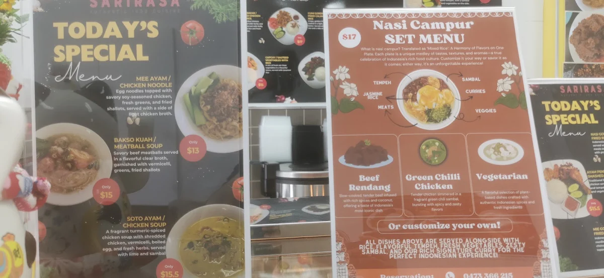 Menu, SARIRASA Indonesian Cuisine