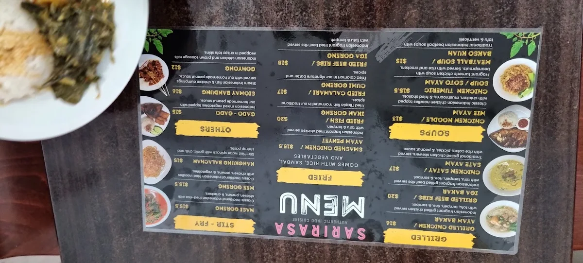 Menu, SARIRASA Indonesian Cuisine