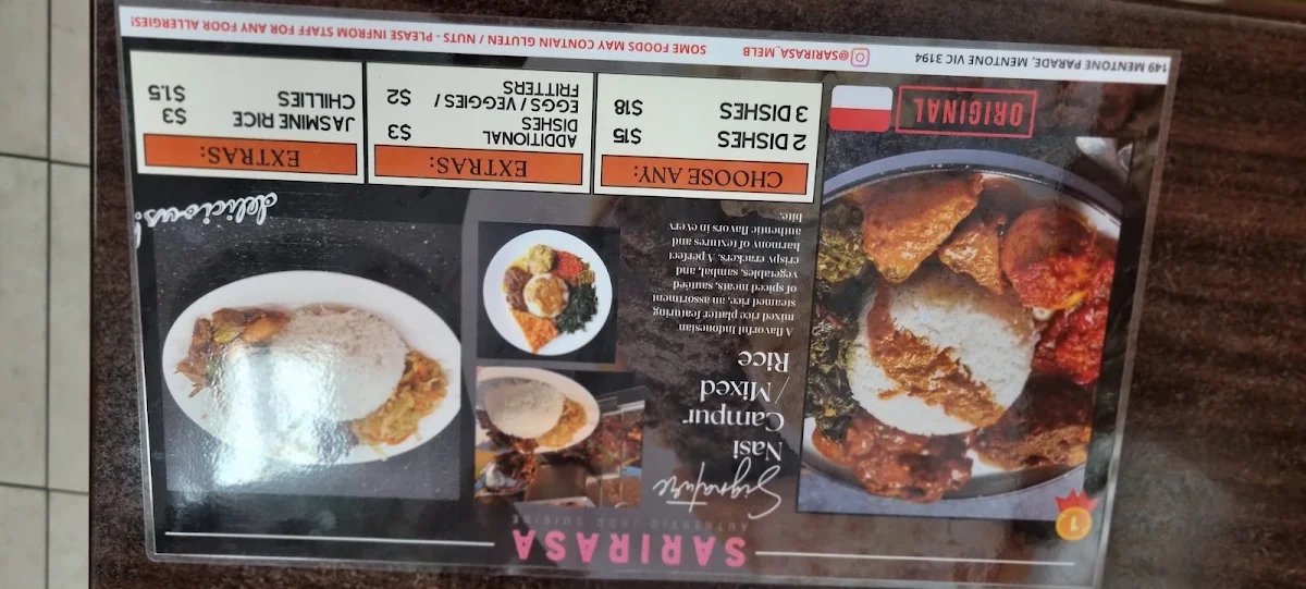 Menu, SARIRASA Indonesian Cuisine