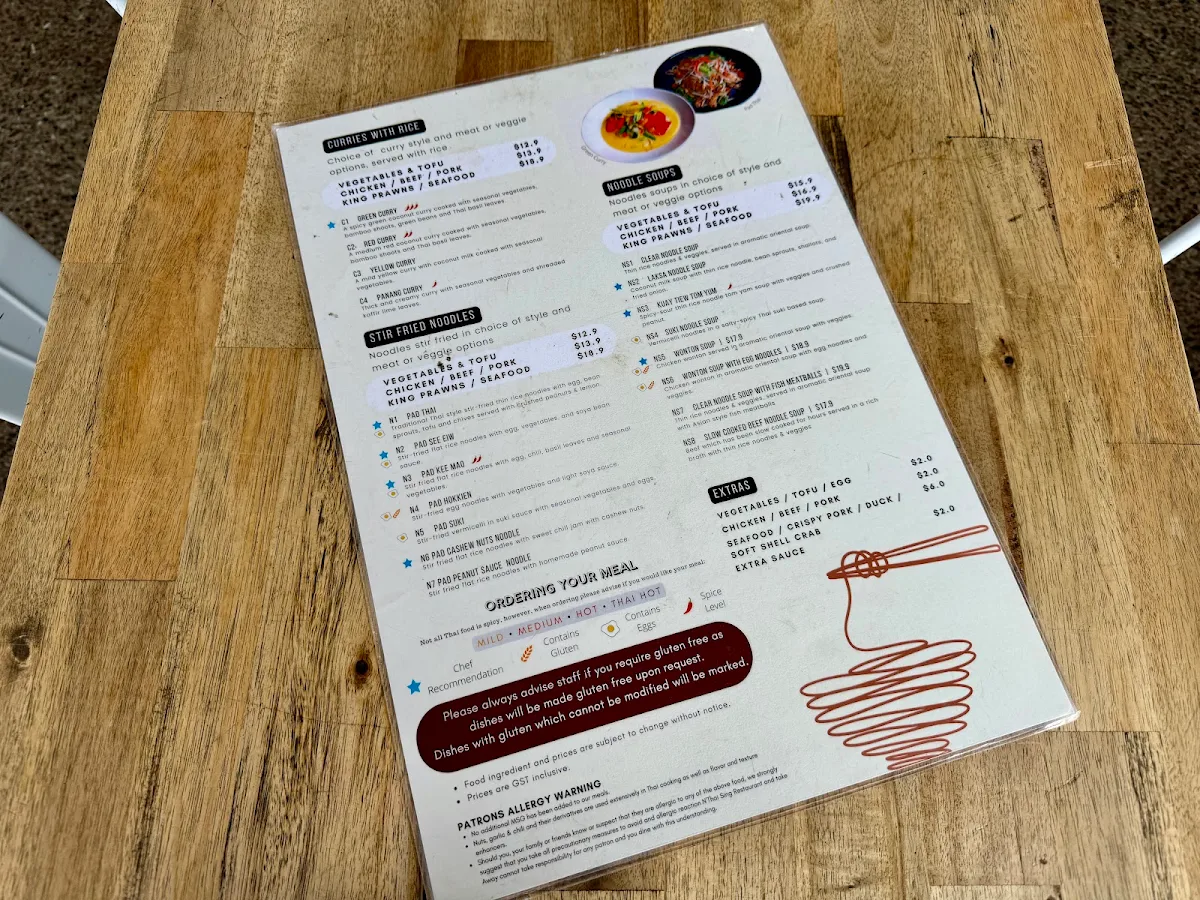 Menu, N Thai Sing