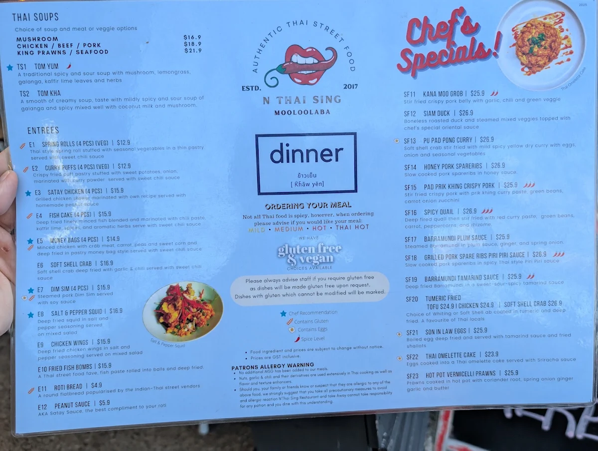 Menu, N Thai Sing