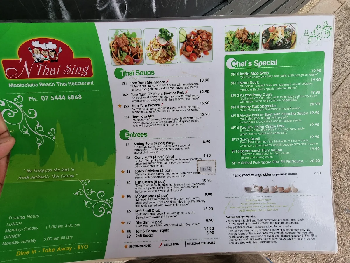 Menu, N Thai Sing