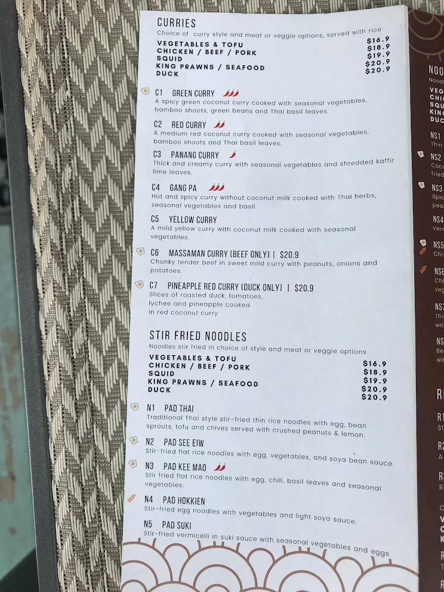 Menu, N Thai Sing