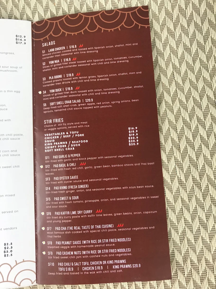 Menu, N Thai Sing
