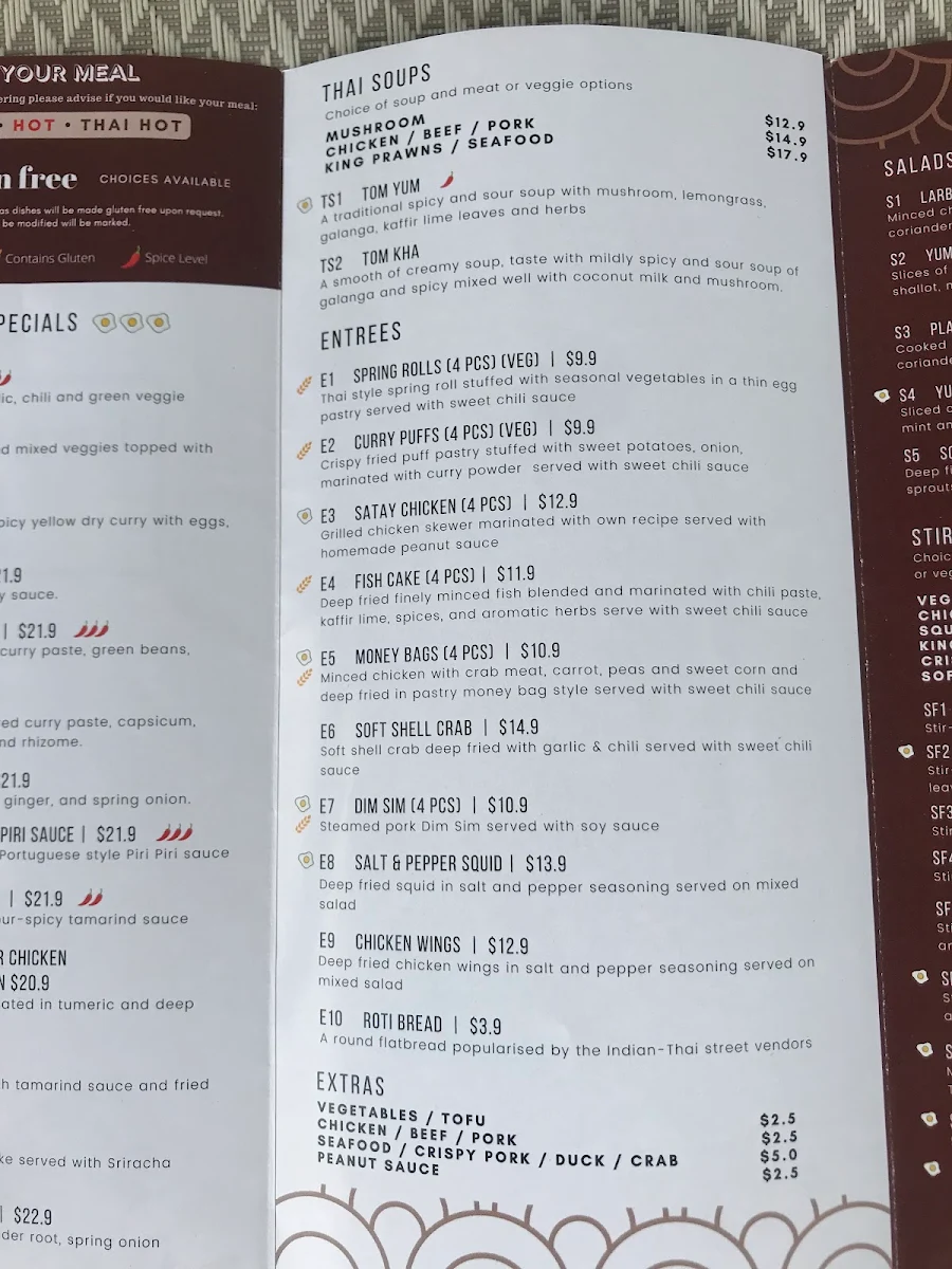 Menu, N Thai Sing
