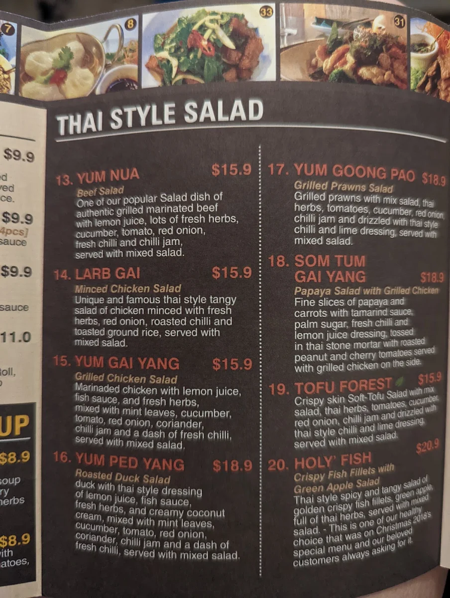 Menu, My Bangkok Restaurant - Kirrawee