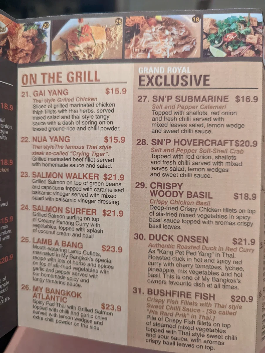Menu, My Bangkok Restaurant - Kirrawee