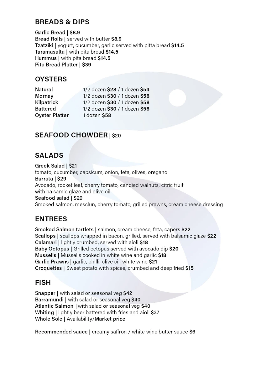 Menu, Shores Restaurant