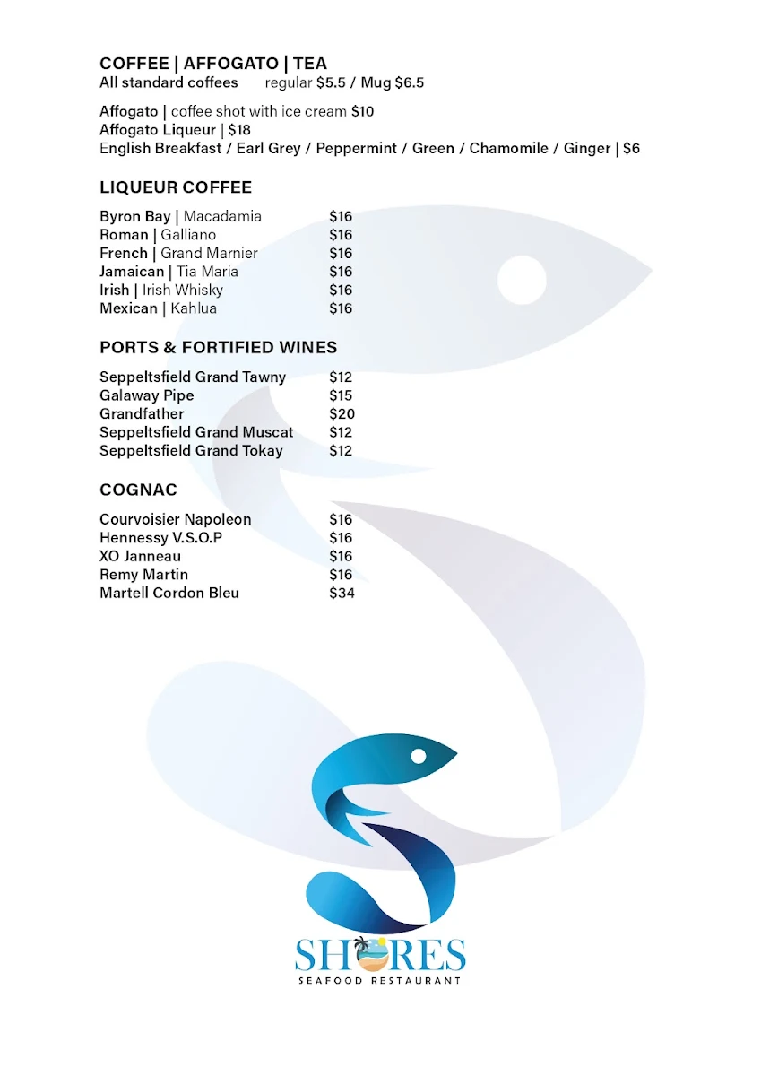 Menu, Shores Restaurant