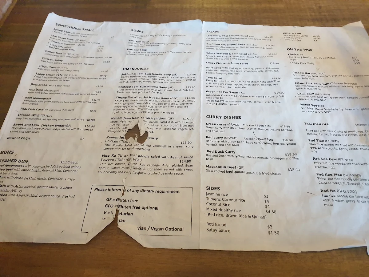 Menu, FARANG FARANG Thai Restaurant