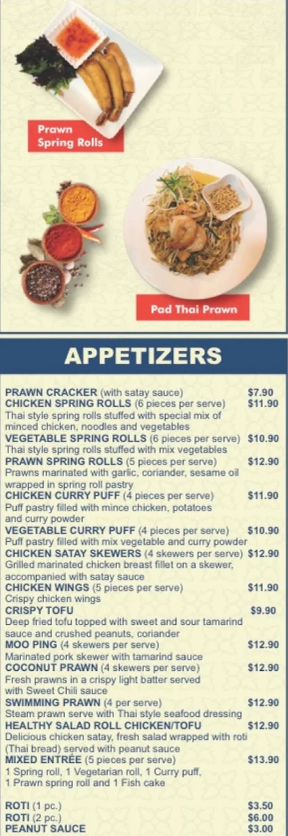 Menu, FARANG FARANG Thai Restaurant