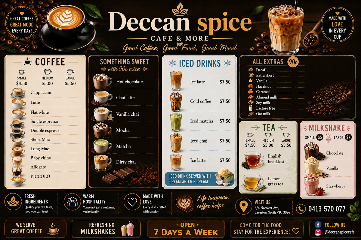 Menu, Deccan Spice Cafe & Restaurant